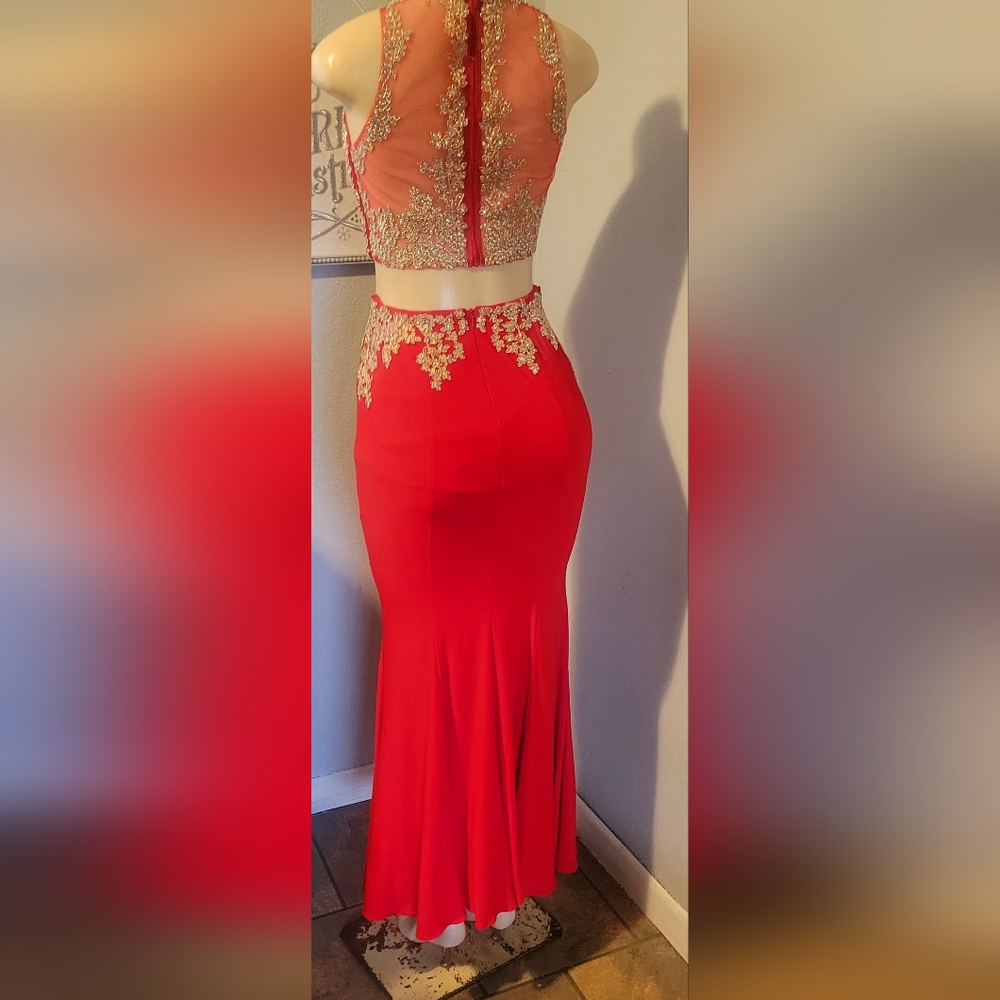 PARTY DRESS RUBY RED AND  GOLD.S. - Picture 2 of 12